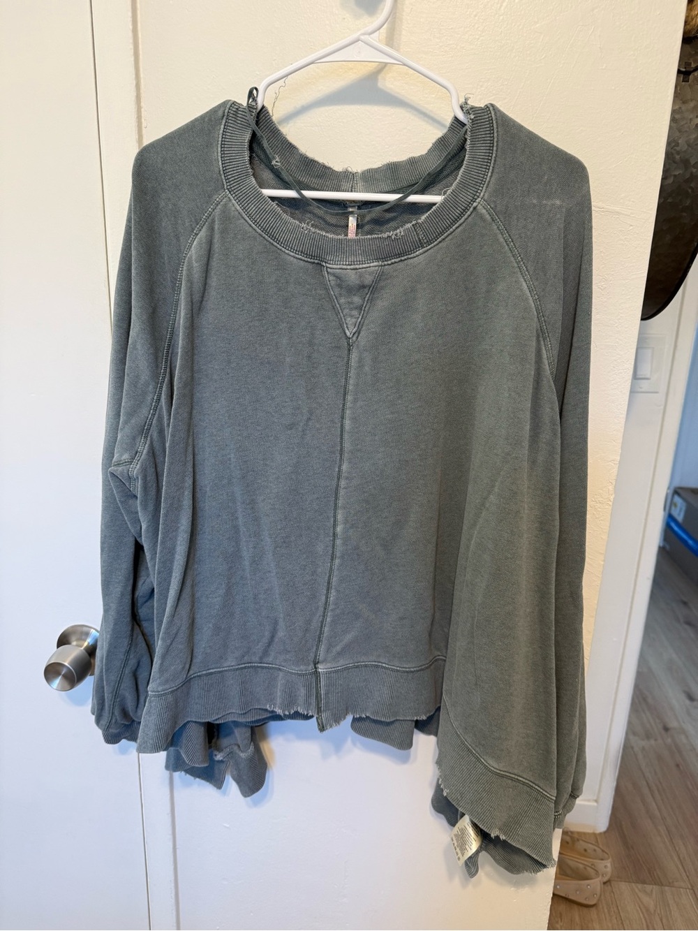 Free People Washed Sage Green Raw-Edge Pullover